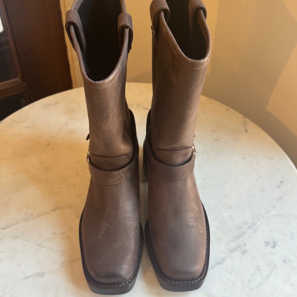 Reformation Francesca Moto Boots in Distressed Brown - Picture 4 of 7